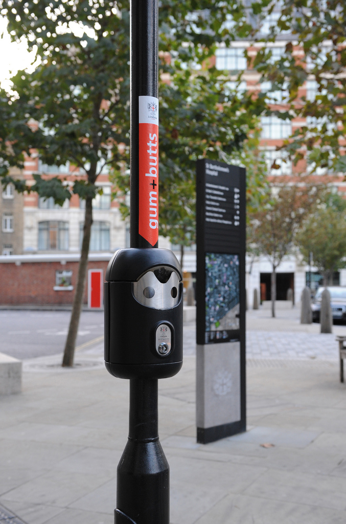 Smartbin on a City of London lamp post with St Paul’s Cathedral in the background